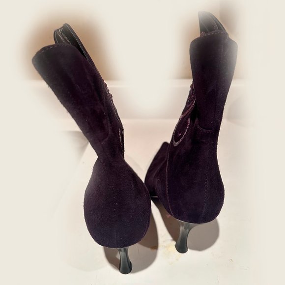 RARE! NWOT Moda di Fausto Purple Suede Sequin Heeled Ankle Boots. - Picture 3 of 10